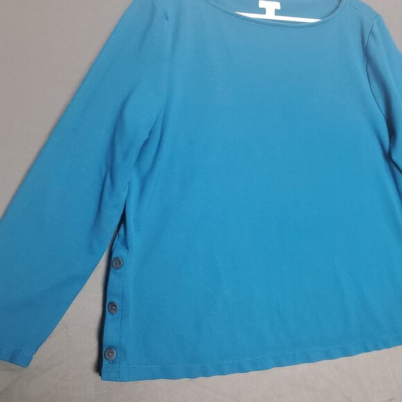 J. JILL PONTE Women Blouse SZ XL Teal Button Sides 3/4 Sleeves Soft Stretch - Picture 3 of 9